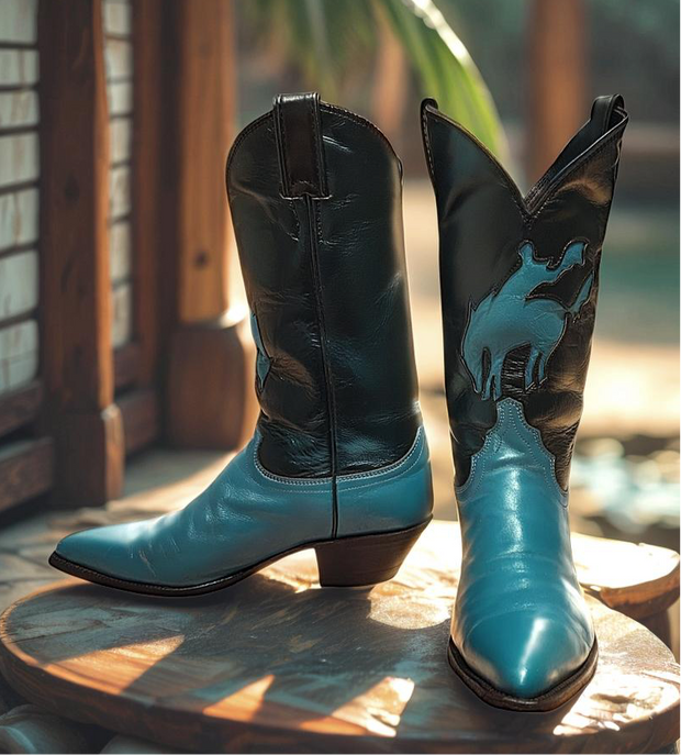 Women’s Size 8.5 B - Justin Vintage Cowboy Western Boots Horseback Inlays