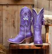 Women’s Size 7.5 M - Miss Capezio Vintage Cowboy Western Boots Purple Beaded Fringe