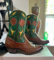 1960s • Acme • “Garden Party” Floral-Inlay Shorty Boots • Women’s 6.5