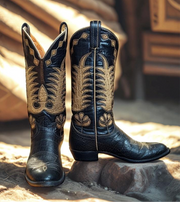 Women’s Size 9 M - Tony Lama Vintage Cowboy Western Boots Black Label Inlays