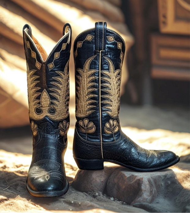 Women’s Size 9 M - Tony Lama Vintage Cowboy Western Boots Black Label Inlays