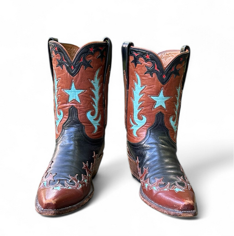 Women’s Size 7.5 B - Lucchese Classics Vintage Cowboy Western Boots Star Inlays