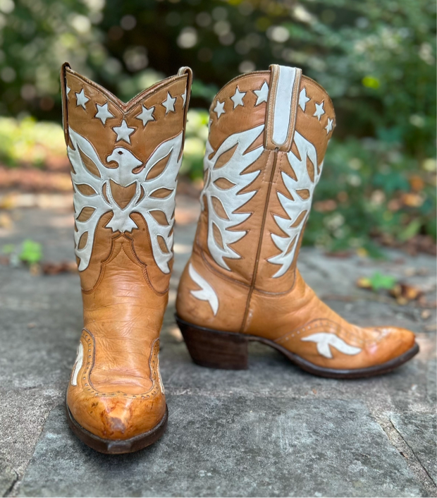 Custom 1981 Eagle + Stars Inlay Cowgirl Boots – Ladies 8.5