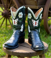 1950s • Border-Boot Style • “Butterfly & Dogwood” Inlay Showboots • Women’s 9