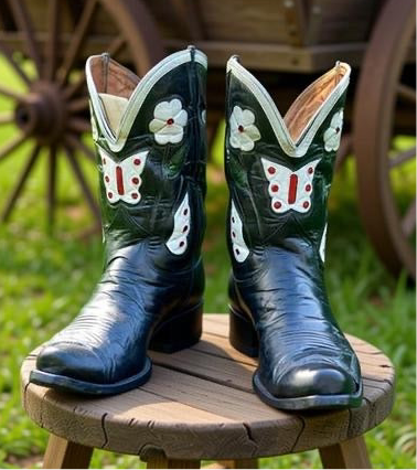 1950s • Border-Boot Style • “Butterfly & Dogwood” Inlay Showboots • Women’s 9