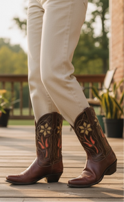 1950s • JUSTIN • Floral Inlay Western • Women’s 5.5 M
