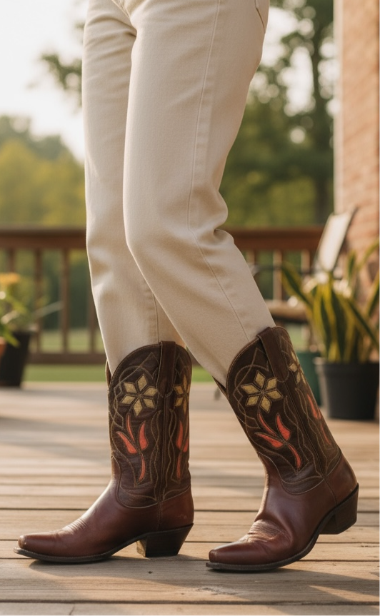 1950s • JUSTIN • Floral Inlay Western • Women’s 5.5 M