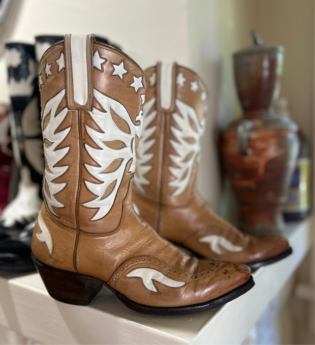 Custom 1981 Eagle + Stars Inlay Cowgirl Boots – Ladies 8.5