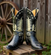 Women’s Size 9 M - Tony Lama Vintage Cowboy Western Boots Black Label Inlays