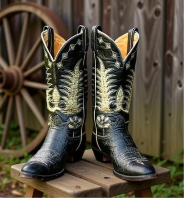 Women’s Size 9 M - Tony Lama Vintage Cowboy Western Boots Black Label Inlays
