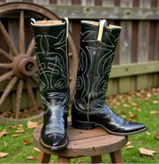1950s • Tony Lama • Stovepipe Black Flame Stitch — Men’s 8.5