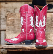 Women’s Size 10 M - Vintage Cowboy Western Boots Unique Inlay Design