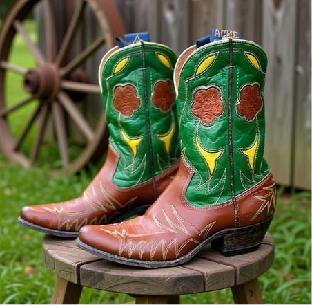 1960s • Acme • “Garden Party” Floral-Inlay Shorty Boots • Women’s 6.5