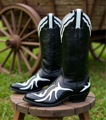 Women’s Size 7 B - Larry Mahan Vintage Cowboy Western Boots Unique Inlays NOS