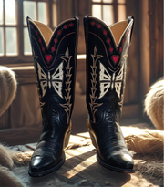 Women’s Size 7.5 B - Lucchese Custom Cowboy Western Boors Butterfly and Heart Inlays