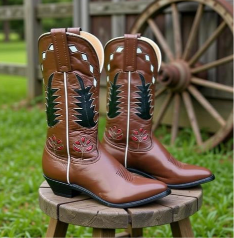 1970s • TONY LAMA • Desert Bloom Inlay Western • Women’s 7 B