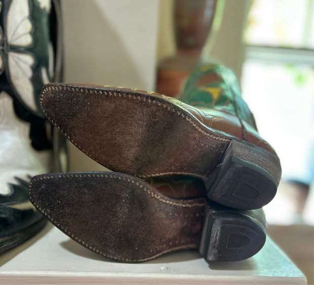 1960s • Acme • “Garden Party” Floral-Inlay Shorty Boots • Women’s 6.5