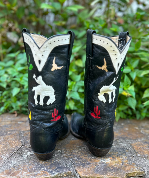Women’s Size 7.5 B - Larry Mahan Vintage Cowboy Western Boots Horseback Inlays