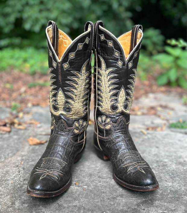 Women’s Size 9 M - Tony Lama Vintage Cowboy Western Boots Black Label Inlays