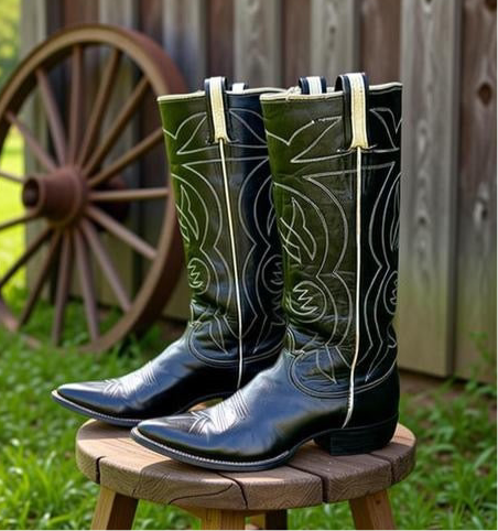 1950s • Tony Lama • Stovepipe Black Flame Stitch — Men’s 8.5