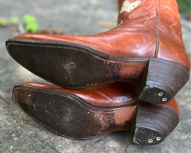 1940’s Cowboy Western Boots Butterfly and Floral Inlays Women’s 7 B