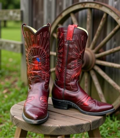 Men’s Size 8.5 EE - Vintage Texas Cowboy Western Boots Peacock Design