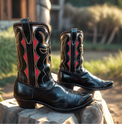 Men’s Size 12 D - 1960’s Acme Cowboy Western Boots Bull Head Inlays