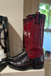 1950s • Custom Stovepipe Show Boots (Red/Black, “R.L.M.” Monogram) • Women’s 9.5