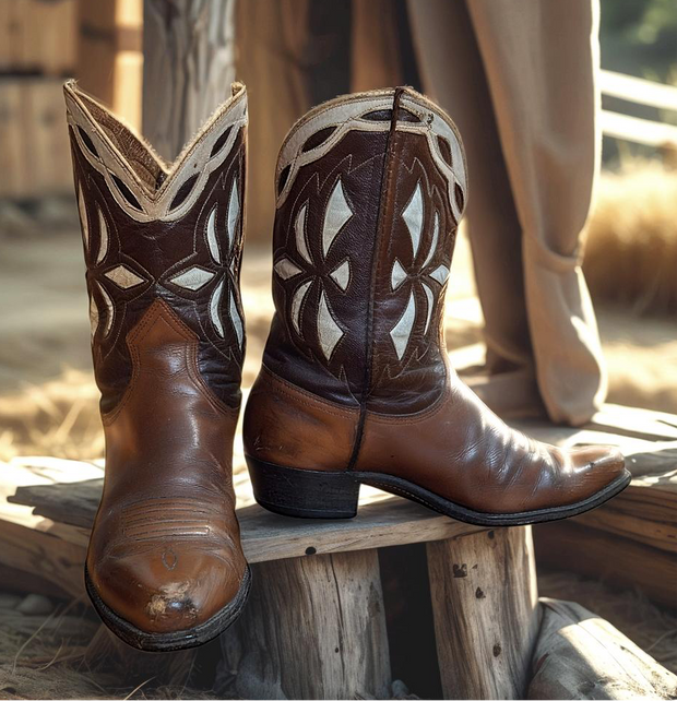 Women’s Size 9 M - 1950’s Tex Tan Of Yoakum Cowboy Western Boots Inlays