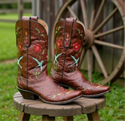 1990s • Dan Post • “Blue Birds” Inlay Boots • Women’s 8 M
