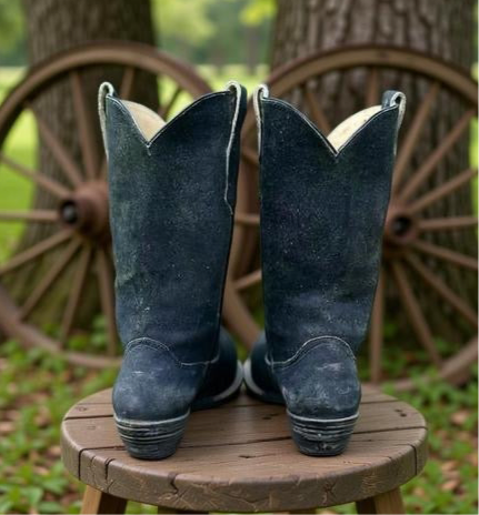 Men’s Size 10 D - Custom Made Cowboy Western Boots BLN Black Suede Vintage 70’s