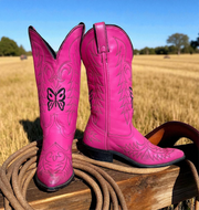 Women’s Size 7.5 M - Vintage Cowboy Western Boots Pink Butterfly Embroidered