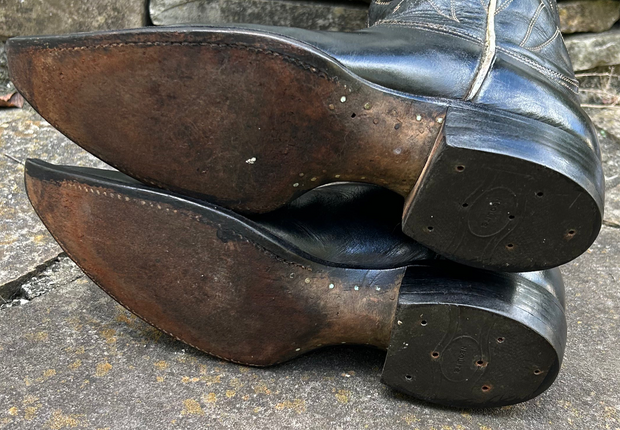 1950s • Tony Lama • Stovepipe Black Flame Stitch — Men’s 8.5