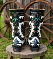 Women’s Size 8.5 M - 1950’s Stovepipe Cowboy Western Boots Inlays