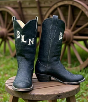 Men’s Size 10 D - Custom Made Cowboy Western Boots BLN Black Suede Vintage 70’s