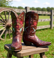 1990s • Dan Post • “Blue Birds” Inlay Boots • Women’s 8 M