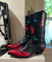 1980s–90s • Thieves Market for Larry Mahan • Pictorial Rodeo & Desert Inlay Boots • Women’s 8.5 B
