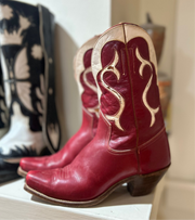 1950s • Unknown Maker • Red & Cream Western Shorty Boots • Women’s 6.5 M • Distressed