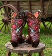 1990s • Dan Post • “Blue Birds” Inlay Boots • Women’s 8 M