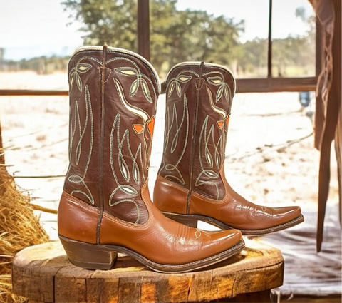 Women’s Size 7 M - 1960’s Acme Cowboy Western Boots Bull Head Inlays