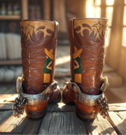 Men’s Size 9.5 D - 1950’s Cowboy Western Boots Mexican Folk Art With Charro Parade Spurs