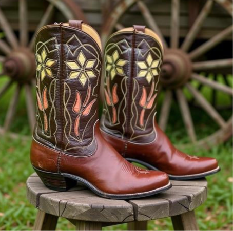 1950s • JUSTIN • Floral Inlay Western • Women’s 5.5 M