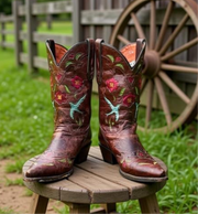 1990s • Dan Post • “Blue Birds” Inlay Boots • Women’s 8 M