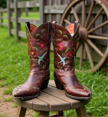 1990s • Dan Post • “Blue Birds” Inlay Boots • Women’s 8 M