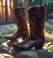 Men’s Size 8.5 EE - Vintage Texas Cowboy Western Boots Peacock Design