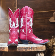 Women’s Size 10 M - Vintage Cowboy Western Boots Unique Inlay Design