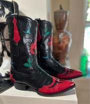 1980s–90s • Thieves Market for Larry Mahan • Pictorial Rodeo & Desert Inlay Boots • Women’s 8.5 B