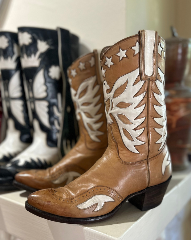 Custom 1981 Eagle + Stars Inlay Cowgirl Boots – Ladies 8.5