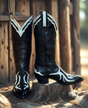 Women’s Size 7 B - Larry Mahan Vintage Cowboy Western Boots Unique Inlays NOS
