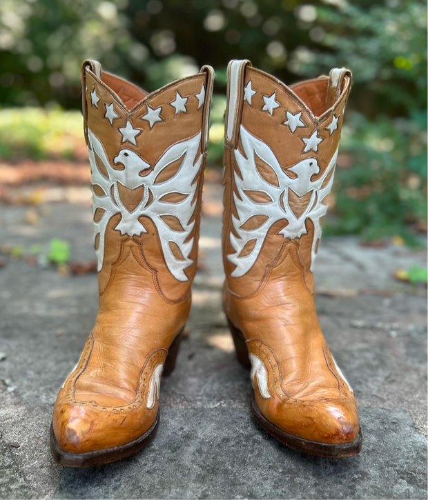 Custom 1981 Eagle + Stars Inlay Cowgirl Boots – Ladies 8.5